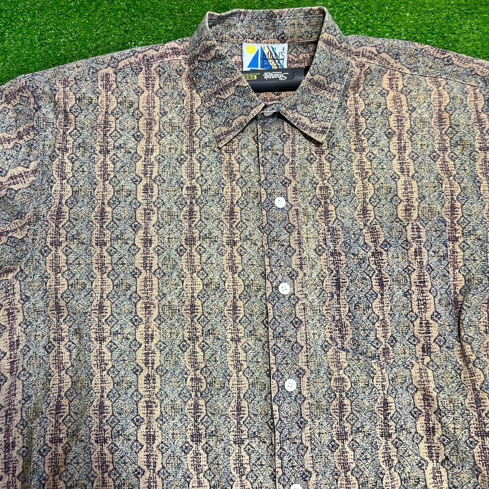 Vintage Sears Button Up Shirt 2XL geometric Print Abstract Casual Kaleidoscope